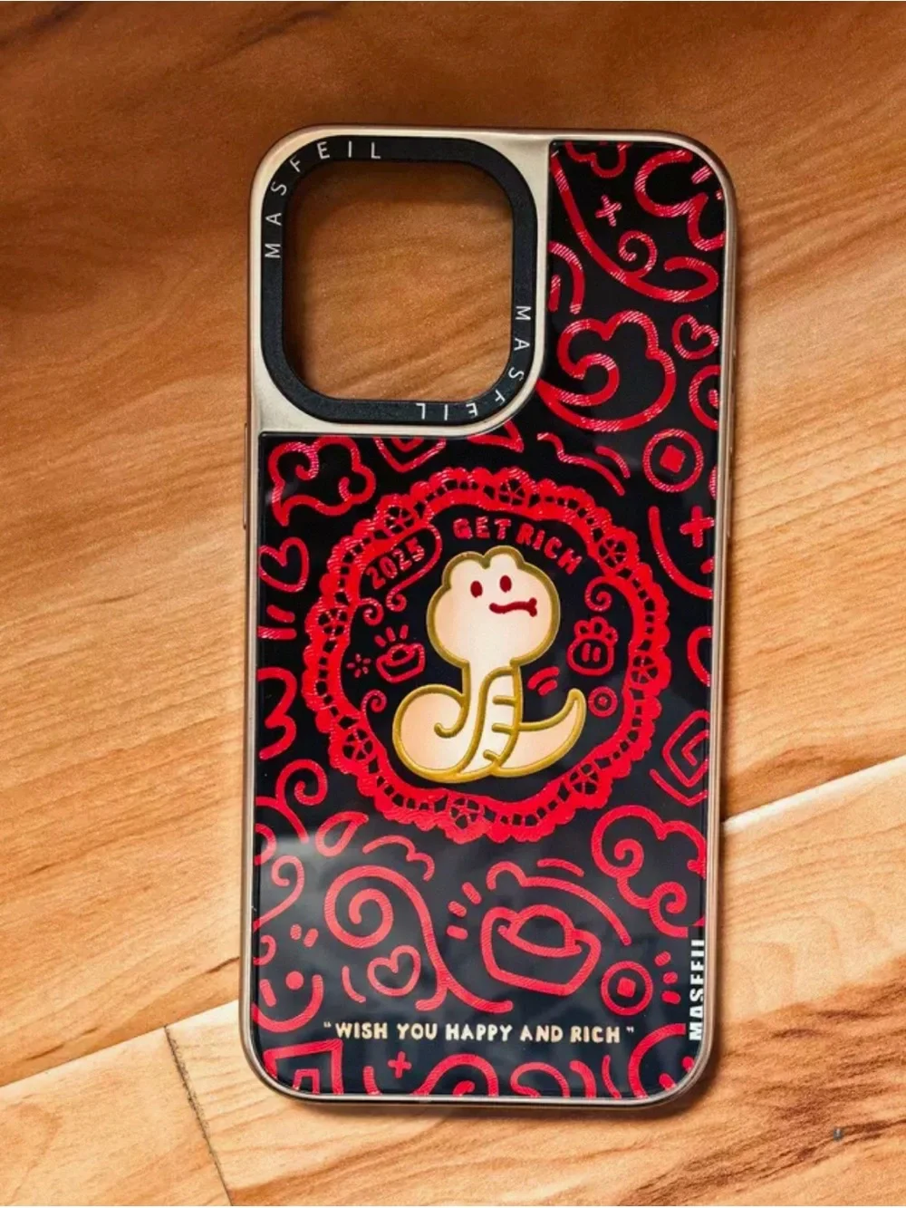 Red & Black 'Get Rich' Decorative iPhone Case